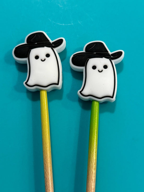 Knitting needle point protectors - Cowboy hat ghost