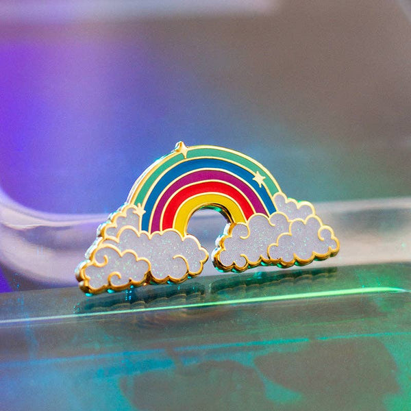 Rainbow with Clouds Glitter Enamel Pin